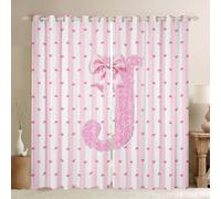 Homewish Tende oscuranti con lettera iniziale J per adolescenti, con fiocco rosa, 2 pannelli, motivo principessa sognante, tende per finestre, 132 x 160 cm, fiocco kawaii, decorazione per camera da