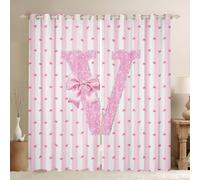 Homewish Tende oscuranti con lettera iniziale V, fiocco rosa, 2 pannelli per ragazze e adolescenti, motivo principessa sognante, tende per finestre, 132 x 160 cm, decorazione per soggiorno con fiocco