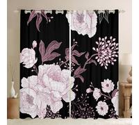 Homewish Tende oscuranti floreali botaniche, tende per finestre con fiori rosa e foglie, set da 2 pannelli, 168 x 183 cm, tende da giardino floreali per finestre, decorazione vintage elegante per la