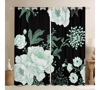Homewish Tende oscuranti floreali verdi, eleganti fiori foglie tende per finestre 2 set di pannelli 168 x 183 cm, tende per finestre con piante botaniche, decorazione floreale vintage per la stanza