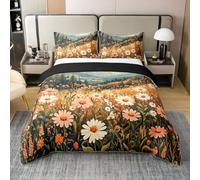 Homewish Woodland - Set di biancheria da letto matrimoniale in cotone con motivo paesaggio retrò, per bambini, ragazze, ragazzi, stile bohémien, montagne, stile rustico, con fiori di fattoria