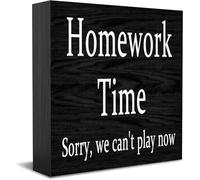 Homework Time Sorry, We Can'T Play Now Home Office Decor cartello scatola di legno, decorativo positivo ufficio scrivania accessori placca in legno cartello da tavolo in legno per mensola TV 12,7 x