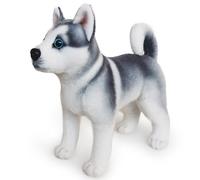 HOMEXYLYL Peluche Forma Cane Husky, Realistico Animale Pezza Graziosi Occhi Azzurri Morbido Cuscino Coccolare Regalo Compleanno Natale Arredamento Casa Bambini Adulti Ragazze Ragazzi(Standing)