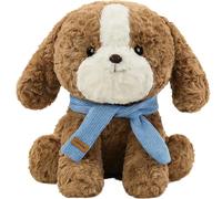 HOMEXYLYL Simpatico peluche for cani con sciarpa lavorata a maglia, animale di peluche cucciolo riccio marrone