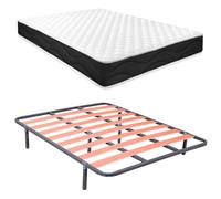 Homey Letto completo con materasso Sleep Pro reversibile + cuscino/s + rete a doghe Basic con gambe, acciaio legato, grigio, 150 x 190 cm