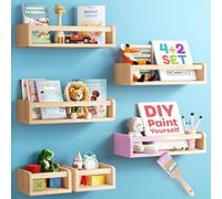 HOMEY PANDA 4 + 2 mensole galleggianti per libri da parete fai da te: 4 ripiani lunghi e 2 mini, libreria per bambini e bambini, libreria per libri per camerette dei bambini, libreria per asilo nido