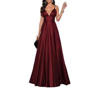 HOMEYEE Abito da donna da damigella d'onore lungo elegante con scollo a V per la sera senza schienale sexy abito da ballo trapezio abito da sposa A490, rosso scuro, L