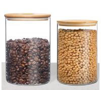 HomeyHoney Set di 2 barattoli per alimenti in vetro trasparente con coperchi ermetici in bambù, contenitori per alimenti in vetro, per caffè, zucchero, caramelle, biscotti, spezie (rotondi, 15,2 +