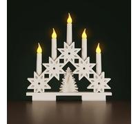 HomeZone® - Candelabro rustico in legno bianco con 5 LED a forma di ponte con arco a batteria, per feste e finestre, decorazione natalizia