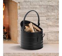 HomeZone, secchiello per carbone nero per accendere il camino, tronchi, carbone e combustibile, secchio per interni, BLACK ROUND FIRESIDE BUCKET
