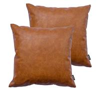 HOMFINER 2 federe per cuscini in similpelle, 50,8 x 50,8 cm, spesse, marrone cognac, grandi, decorative, moderne, stile boho, fattoria, camera da letto, soggiorno, valigia quadrata per divano, letto
