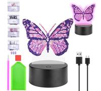 Homgaty Diamond Painting Kit Completo con Luce Notturna Bambini, Giochi Creativi per Bambine 5-12 Anni, 16 Colori LED Regolabile, Regalo per Natale/Compleanno Tanti Disegni (Farfalla Viola)