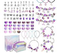 Homgaty Kit Braccialetti Fai da Te Bambina - Set per Fare Braccialetti con 70 Perline, Ciondoli e Chiusure, Crea Braccialetti per Ragazze 6+, Regalo Kit Creativo Bambina (Viola)