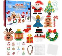 Homgaty Perline da Stirare 10 mm, Oltre 1000PZ con Piastre e Accessori, Grandi Perle per Bambini, Set Creativo Fai da te con Tanti Modelli, Ideale dai 3 Anni in Su (Natale)