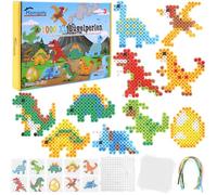 Homgaty Perline da Stirare 10 mm, Oltre 1000PZ con Piastre e Accessori, Grandi Perle per Bambini, Set Creativo Fai da te con Tanti Modelli, Ideale dai 3 Anni in Su (Dinosauri)