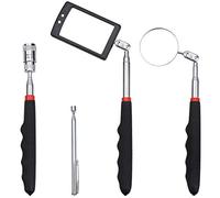Homgaty - Set di 4 strumenti telescopici magnetici, con asta di raccolta e luci LED e specchio di ispezione manico telescopico girevole a 360 gradi, per una visione extra del pickup angolo morto