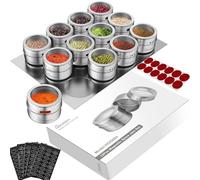 HOMGEN - 12PZ Barattoli per Condimento Magnetici in Acciaio Inox Porta Spezie 100ML con Fori Regolabili Contenitore Porta Spezie Sale Zucchero Pepe Scatole per Spezie Magnetiche a Cucina con Etichette