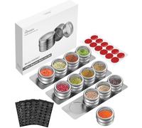HOMGEN 12PZ Barattoli Spezie Magnetici in Acciaio Inox 100ML Set di Portaspezie Magnetici per Frigorifero Sale Zucchero Pepe Scatole con Coperchi Etichette e 3 Basi in Metallo a Cucina ecc