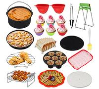 HOMGEN - Accessori per Friggitrice ad Aria - 16PZ Accessori da 8" per Air Fryer GoWise Phillips Cozyna Power Universale 4.5QT-6.8QT Padelle Torta Pizza Griglie Stampi per Hot Dog Muffin Guanti