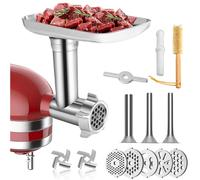 HOMGEN Accessori Tritacarne per Robot da Cucina KitchenAid Attaccamento Tritacarne Con 3 Tubi Riempimento per Salsiccia 2 Piastre di Macinazione