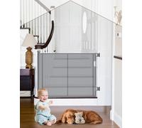 HOMGEN Cancello per Scale Retrattile Durevole Cancello Retrattile per Bambini 140 cm Facile da Installare Cancello Retrattile per Cani Alto 86 cm/34 Pollici Cancello Retrattile Antistrappo-Grigio