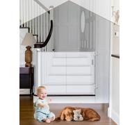 HOMGEN Cancello per Scale Retrattile Durevole Cancello Retrattile per Bambini 140cm con manopole Facile da Installare Cancello Retrattile per Cani Alto 86cm Cancello Retrattile Antistrappo -Bianco