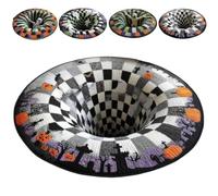 Homgo Tappeti 3D per Halloween, fantasma scheletro 3D, illusione ottica 3D, vortice abisso, trapuntato, rotondo, tappeto per Halloween, tessuto morbido e resistente, antiscivolo, decorazione moderna