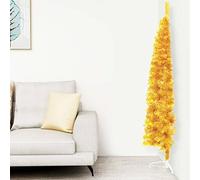 Homgoday Albero Natale Artificiale Sottile a metà con Supporto Oro 120cm, Decorazioni Natalizie, Albero di Natale, Natale Artificiale Sottile Supporto