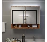 Homgoday Armadietto a Specchio con LED Rovere 80x15x60 cm in MDF, Arredo Credenza Armadio Armadietto da Pavimento per Bagno Mobiletto Portaoggetti Ripiani Armadio di Stoccaggio per Camera Ufficio