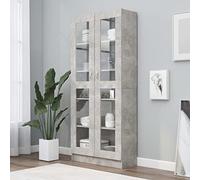 Homgoday Armadietto Vetrina Grigio Cemento 82,5x30,5x185,5cm Multistrato, Libreria Vetrina, Libreria Verticale Salvaspazio Libreria Scaffale, Libreria da Terra per Soggiorno Studio Camera Ufficio