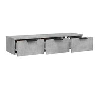 Homgoday Armadio da parete galleggiante con 3 cassetti, mensole da parete, armadio sospeso, mobile TV, mobile da parete per soggiorno, scaffale per ripostigli, compensato, grigio cemento, 102 x 30 x
