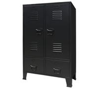 Homgoday Armadio Industriale Nero con 2 Ante, 2 Cassetti e Ripiani Regolabili - 67 x 35 x 107 cm - Facile da Montare, Ideale per Organizzare la Casa