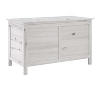 Homgoday Cassapanca da Giardino in Legno Massello di Abete, Colore Bianco, Dimensioni 99 x 49,5 x 58,5 cm, con Pavimento a Doghe e Ampio Spazio di Archiviazione, Assemblaggio Richiesto
