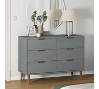 Homgoday Cassettiera MOLDE Grigia 113x40x80 cm in Legno Massello di Pino, Salvaspazio Armadietto da Esterno, Mobili Esterno Balcone per Soggiorno, Ufficio, Camera da Letto, Bagno