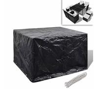 Homgoday Copertura per Mobili da Giardino in Rattan, Impermeabile e Resistente ai Raggi UV, con Occhielli in Alluminio e Corda di Fissaggio, Adatta per Set da 4 Persone, Nero, 113 x 113 x 73 cm