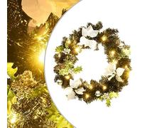 Homgoday Corona di Natale con Luci LED Verde 60 cm PVC, Ghirlanda di Natale sulla porta principale, Decorazioni da appendere di Natale, Decorare Camini Porte e Finestre Attendere