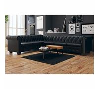 Homgoday Divano Chesterfield Moderno 6 Posti Pelle Artificiale Nera, Divano Vintage in Offerta