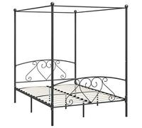 Homgoday Letto a Baldacchino Grigio in Metallo 160x200 cm, Zanzariera Letto, Matrimoniale Struttura Letto, Letto Giroletto Telaio, Letto in Metallo, Letto con Doghe per Soggiorno Camere da Letto