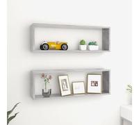 Homgoday Mensole da Parete Moderne in Legno Ingegnerizzato, Grigio Cemento, 80x15x26.5 cm, Set di 2, Facile Montaggio, Ideale per Libri, CD, Fiori e Oggetti Decorativi
