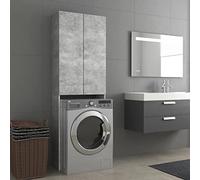 Homgoday Mobile per Lavatrice Grigio Cemento 64x25,5x190cm, Armadio per Lavatrice, Mobile da Bagno Salvaspazio, Scaffale da Bagno