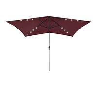 Homgoday Ombrellone da giardino con LED e palo in acciaio rosso bordeaux 2 x 3 m, Ombrellone da esterno per giardino, terrazza, balcone, spiaggia, piscina
