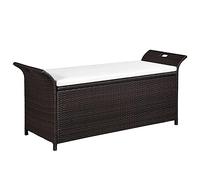 Homgoday Panca da Giardino con Cuscino Marrone, Panchina da Esterno, Panca Contenitore, Divanetto Divanetti da Esterno, Panche Contenitori, Armadio Cassapanca da Esterno 138 cm in Polyrattan Marrone