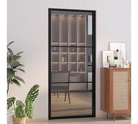 Homgoday Porta Ingresso,Portoncino Ingresso Esterno per Esterni,Giardino,Terrazza,Porta Interna 93x201,5 cm Nera in Vetro ESG e Alluminio
