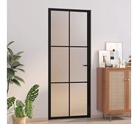Homgoday Porta Interna 83x201,5 cm Nero Opaco Vetro e Alluminio, Porta Ingresso, Portoncino Ingresso Esterno per Esterni, Giardino, Terrazza