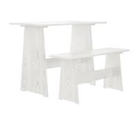 Homgoday Set da Pranzo in Legno Massello di Pino Reine - Tavolo con Panca, Colore Bianco, Dimensioni Tavolo 100x60x73 cm, Panca 92x28x43 cm, Assemblaggio Richiesto
