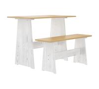 Homgoday Set da Pranzo in Legno Massello di Pino, Tavolo con Panca, Colore Marrone Miele e Bianco, Dimensioni Tavolo 100x60x73 cm, Panca 92x28x43 cm, Gamma Reine, Assemblaggio Richiesto