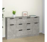 Homgoday Set di Credenze 3 pz Grigio Cemento in Legno Multistrato, Arredo Mobili Comodini Camera da Letto, Comodino Camera da Letto, Comodino Credenza per Camera, Armadietto da Pavimento