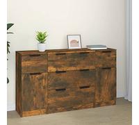 Homgoday Set di Credenze 3 pz Rovere Fumo in Legno Multistrato, Arredo Mobili Comodini Camera da Letto, Comodino Camera da Letto, Comodino Credenza per Camera, Armadietto da Pavimento