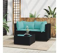 Homgoday Set Mobili da Giardino 3 pz con Cuscini, Modulare Divani per Esterno da Giardino con Tavolino da Salotto, Divano Letto Sofà, Divanoletto Divano Moderno, Nero e Blu in Polyrattan