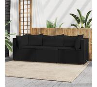 Homgoday Set Mobili da Giardino 3 pz con Cuscini, Modulare Divani per Esterno da Giardino, Divano Letto Sofà, Divanoletto Divano Moderno, Divano Salotto Divano Terrazzo Nero in Polyrattan